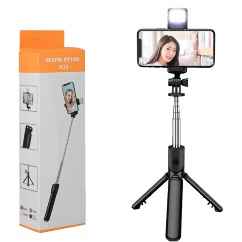 R1S Bluetooth Selfie Stick Tripod with Built-In LED Fill Light