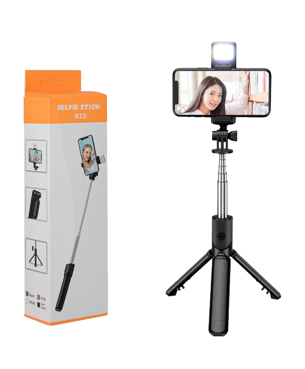 R1S Bluetooth Selfie Stick Tripod with Built-In LED Fill Light